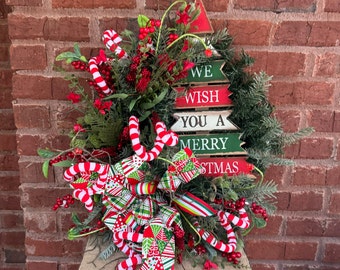 Christmas Door Wreath, Country Rustic Christmas Tree Door Wreath, Merry Christmas Decor,  Winter Tree Floral