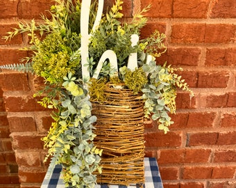 Front Door Floral Basket, Spring Door Wreath, Summer Front Porch Decor, Farmhouse Decor, Mothers Day Gift