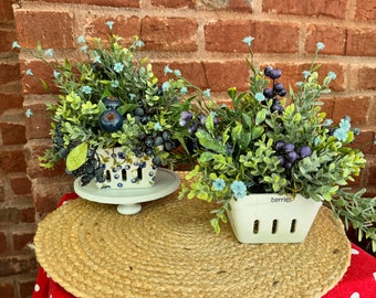 Blueberry Basket Floral for Kitchen Table, Summer Basket with Blueberries,  Kitchen Table Decor, Mothers Day Gift, Hostess Gift