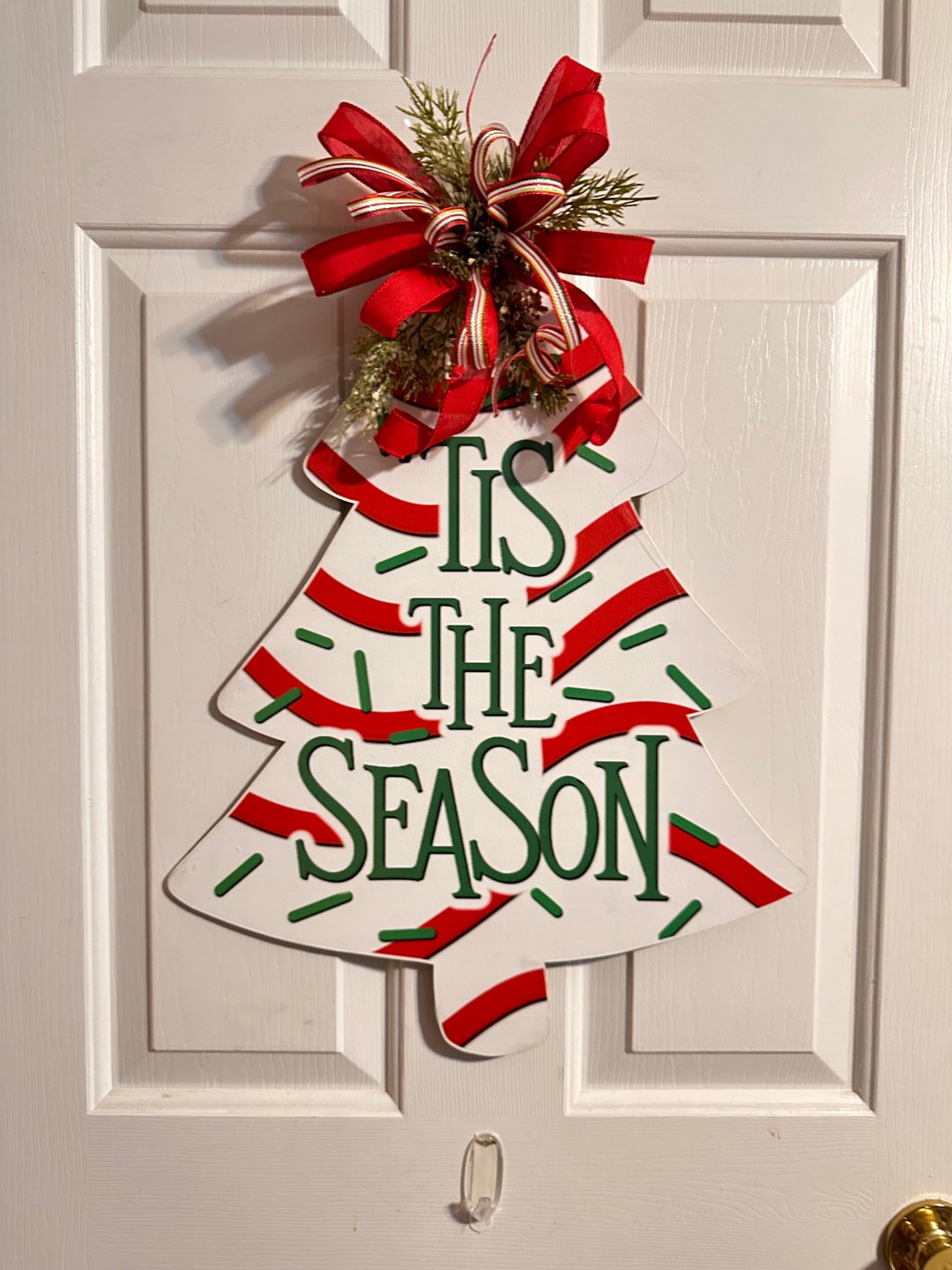 Christmas Tree Cake Door Hanger for Front Door, Holiday Cake