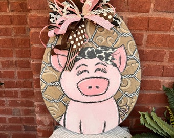 Pig Door Hanger, Summer Front Door Decor, Pig Front Door Decor, Mothers Day Gift,  New Homeowner Gift