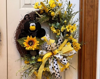 Bee Double Door Wreaths, Summer Front Door Wreath Set, Bumble Bee Decor, Front Door Decor,  Housewarming Gift, Mothers Day Gift