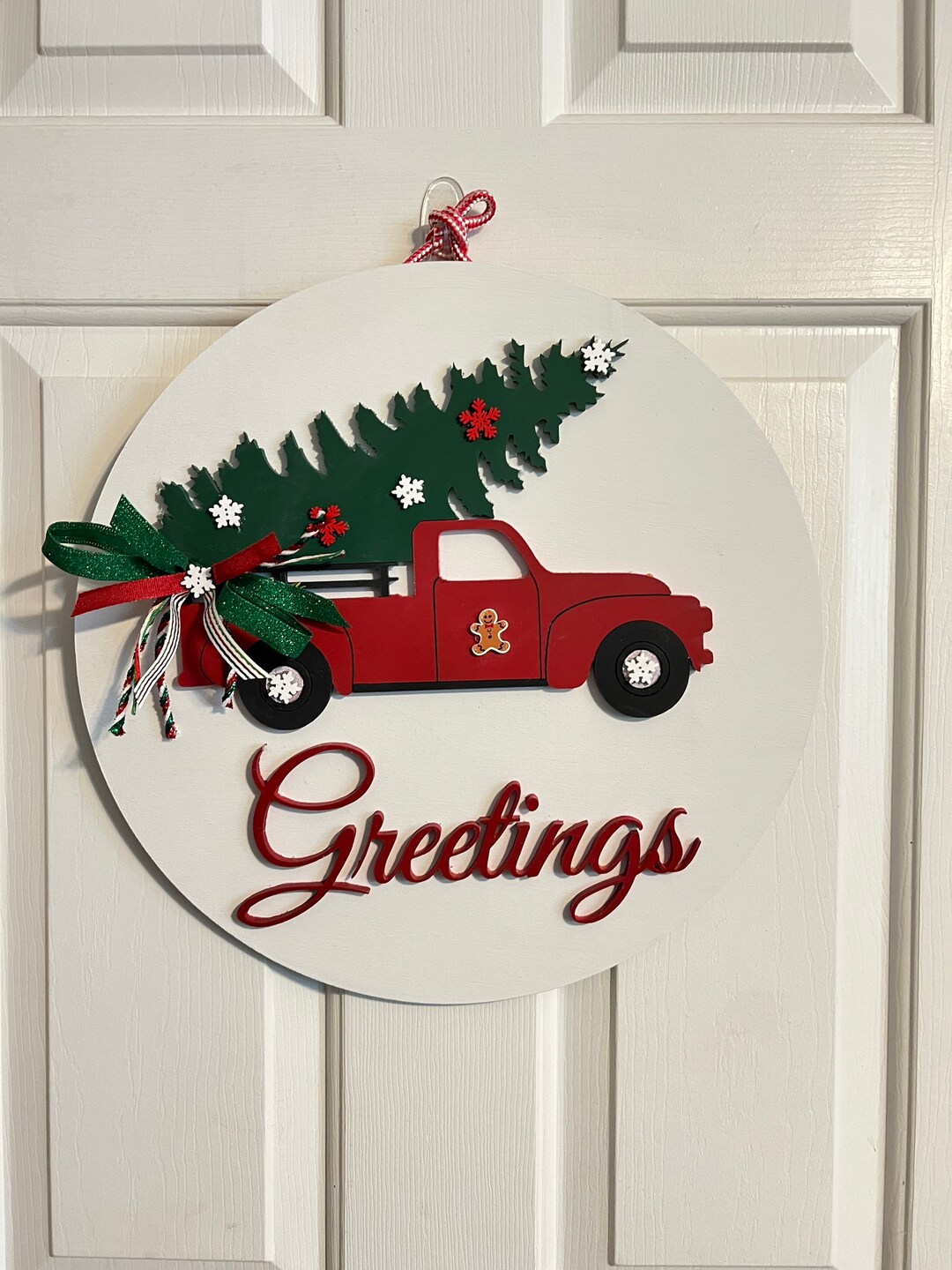 Christmas Red Truck 3D Wood Sign, Red Truck Christmas Door Sign, Door
