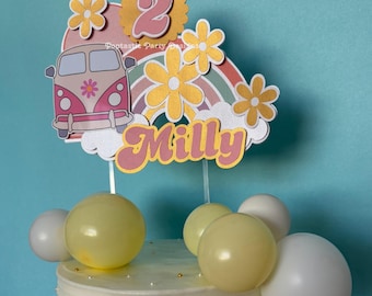 Groovy Van Cake Topper | Retro Rainbow Birthday Cake Decoration | Boho Hippie Party Decor | Two Groovy | Groovy ONE Theme