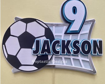 3D Soccer Cake Topper | Football Birthday Cake Decoration | Custom Handmade Paper Topper | Sports Party Decor | Blue Green Soccer Theme