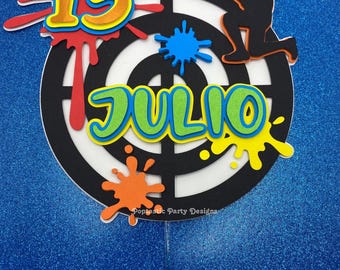Paintball Cake Topper | 3D Layered Paper Cake Topper | Paintball Birthday Decor | Custom Name & Age | Gamer Party Cake Decoration | Splatter
