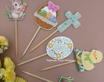 Easter Cupcake Toppers | Bunny & Egg Decorations | Kids Party Toppers | Spring Baby Shower or Easter Dessert Decor | Bunny Cupcake Pricks