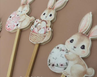 Easter Cupcake Toppers | Bunny & Egg Decorations | Pastel Party Picks | Spring Baby Shower or Easter Dessert Decor | Bunny Cupcake Pricks