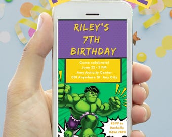 Editable Birthday Invitation – Digital Download – HULK Kids Party Invite – Canva Template