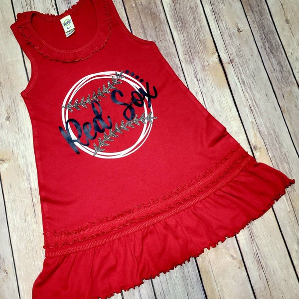 Cute dress for baseball, baseball outfit, Red Sox, girls Red Sox, custom Red Sox, kids Red Sox, girls Red Sox shirt, Red Sox dress, custom