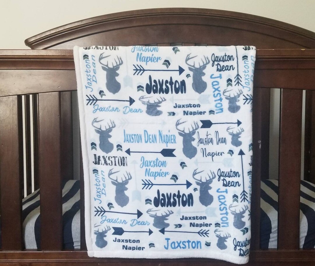 Deer Head Blanket With Name, Deer Head and Arrows Nursery, Baby Boy