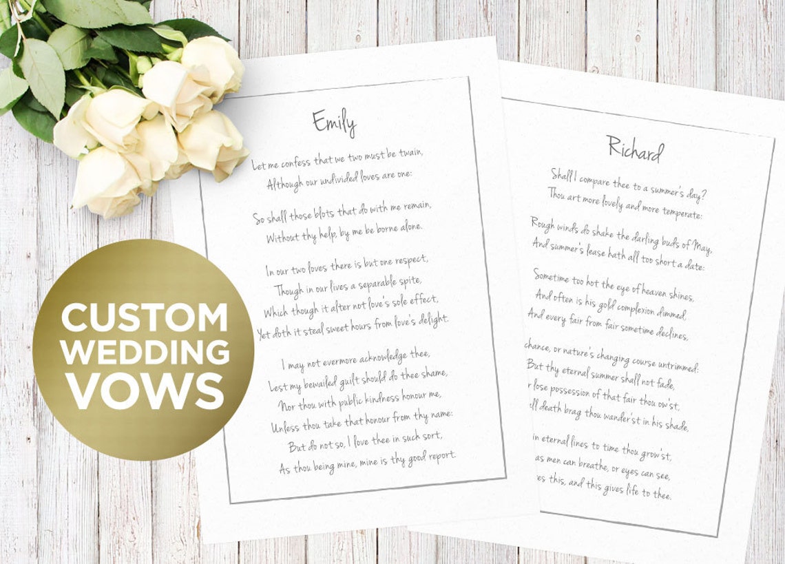 Personalised Wedding Vow Print Printable A4 PDF Download, Two Custom ...
