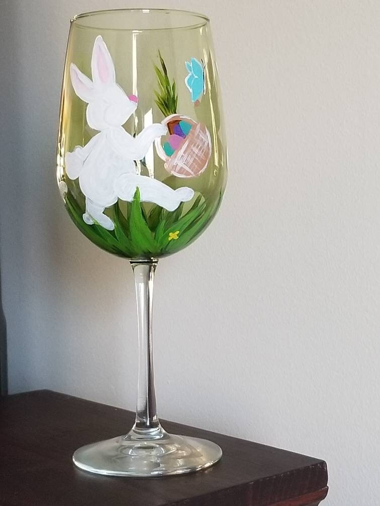 Easter Wine Glass Easter Bunny Etsy