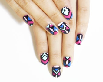 Modern colourful Nail Wraps / Designer Nail Stickers ( 22pcs)