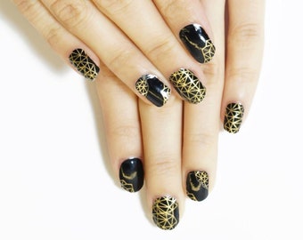 Black & Gold Digital Nail Wraps / Designer Nail Stickers ( 22pcs)