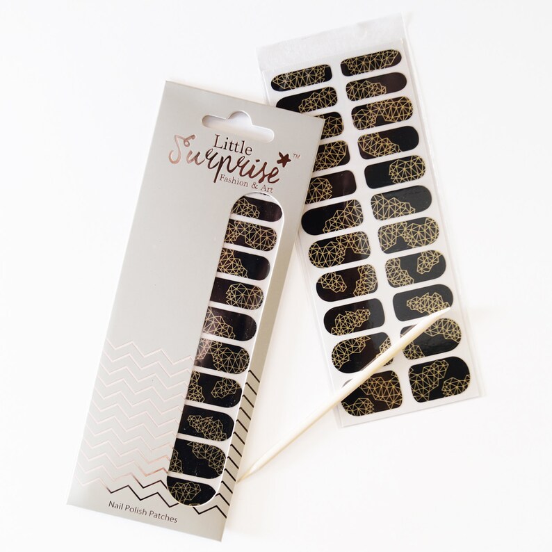 Black & Gold Digital Nail Wraps / Designer Nail Stickers 22pcs Etsy