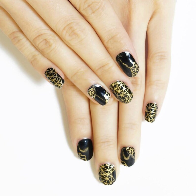 Black & Gold Digital Nail Wraps / Designer Nail Stickers 22pcs Etsy
