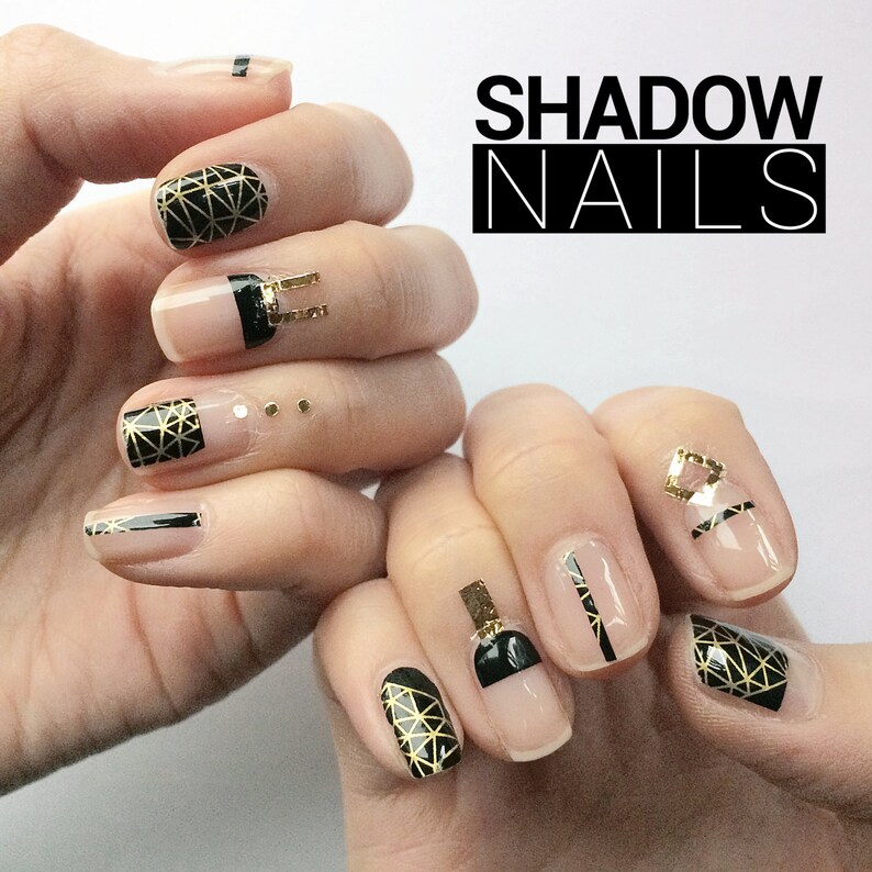 Black & Gold Digital Nail Wraps / Designer Nail Stickers 22pcs Etsy