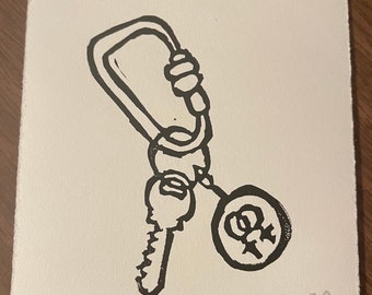 lesbian & wlw carabiner linocut print