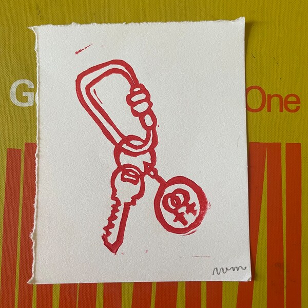 lesbian & wlw carabiner linocut print - red