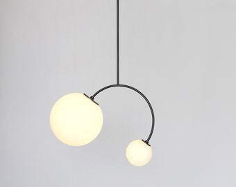 DIGON Black Geometric Ceiling Lamp from Balance Lamp pendant lamp with two size white globe shades