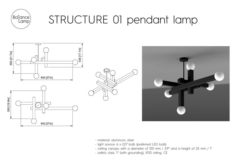 STRUCTURE 01 van Balance Lamp Moderne hanglamp geïnspireerd door brutalistische architectuur en De Stijl-beweging afbeelding 6