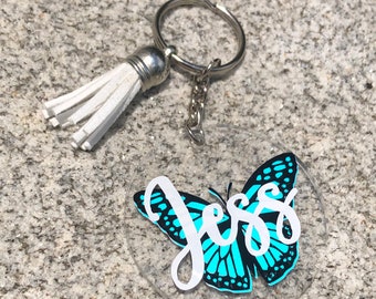 monogram personalized keychain initial charm initial keychain butterfly charm Butterfly keychain