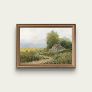 Paisaje de casa de campo, pintura pequeña, pintura al óleo original, arte real, pintura al óleo enmarcada, arte de pared de academia ligera, decoración Cottagecore