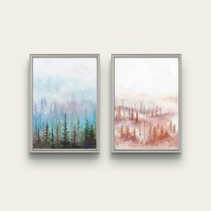 Conjunto de 2 pinturas, pintura al óleo del bosque, arte de pared original, conjunto de arte de pared de galería, decoración de dormitorio, decoración colorida del hogar