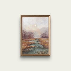 Pintura de lago vintage, Arte real, Pintura al óleo original, Obra de arte enmarcada, Arte de pared de paisaje rústico, Arte de pared de galería