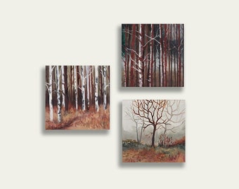 Set of 3 Original Paintings, Rustic Wall Decor, Vintage Oil Paintings, Real Artwork, Tree Wall Art, Gallery Wall Set