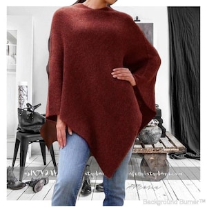 Poncho surdimensionné doux en tricot baby alpaga Cache-cœur sur un haut ou une veste Châle pour voyage écharpe-palatine manteau unisexe poncho pour femme poncho pour homme image 1