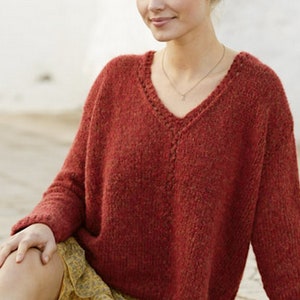 chunky sweater Knitted jumper  V-neck The piece is worked with lace pattern hand knit oversized women sweater soft wool alpaca plus size