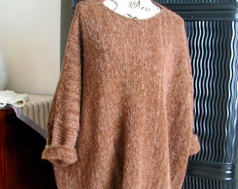 Hand Knit Oversized Alpaca Sweater - Women's Chunky Wool Jumper