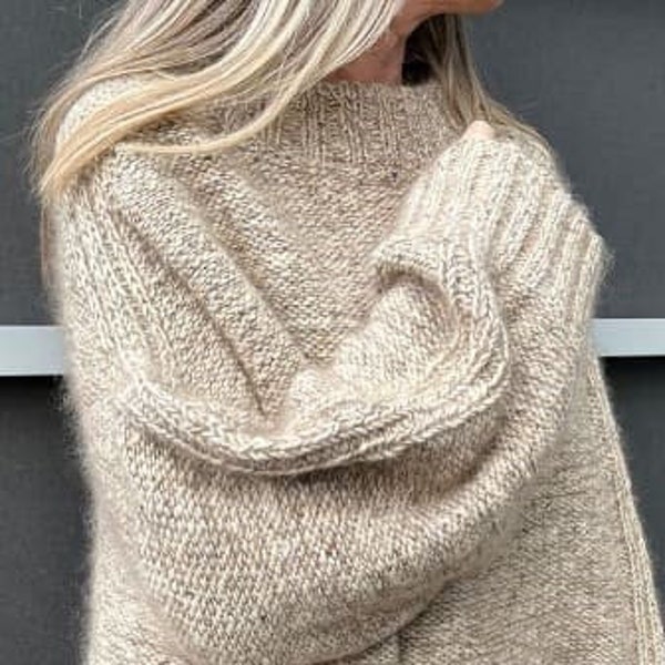 Pull oversize pour femme tricoté à la main, pull en laine épaisse et douce, pull en tricot, pull grande taille, pull en laine épaisse, pull en tricot ample