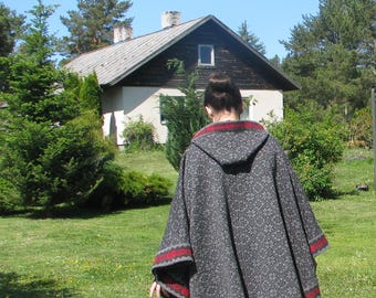 Scandinavian style knitted poncho with hood, stylish women's cape, wool sweater , handmade coat