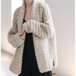 Knitted long jacket oversized cardigan fluffy light warm sweater Chunky Bulky loose knit sweater Loose fit wool sweater easy knit coat image 6