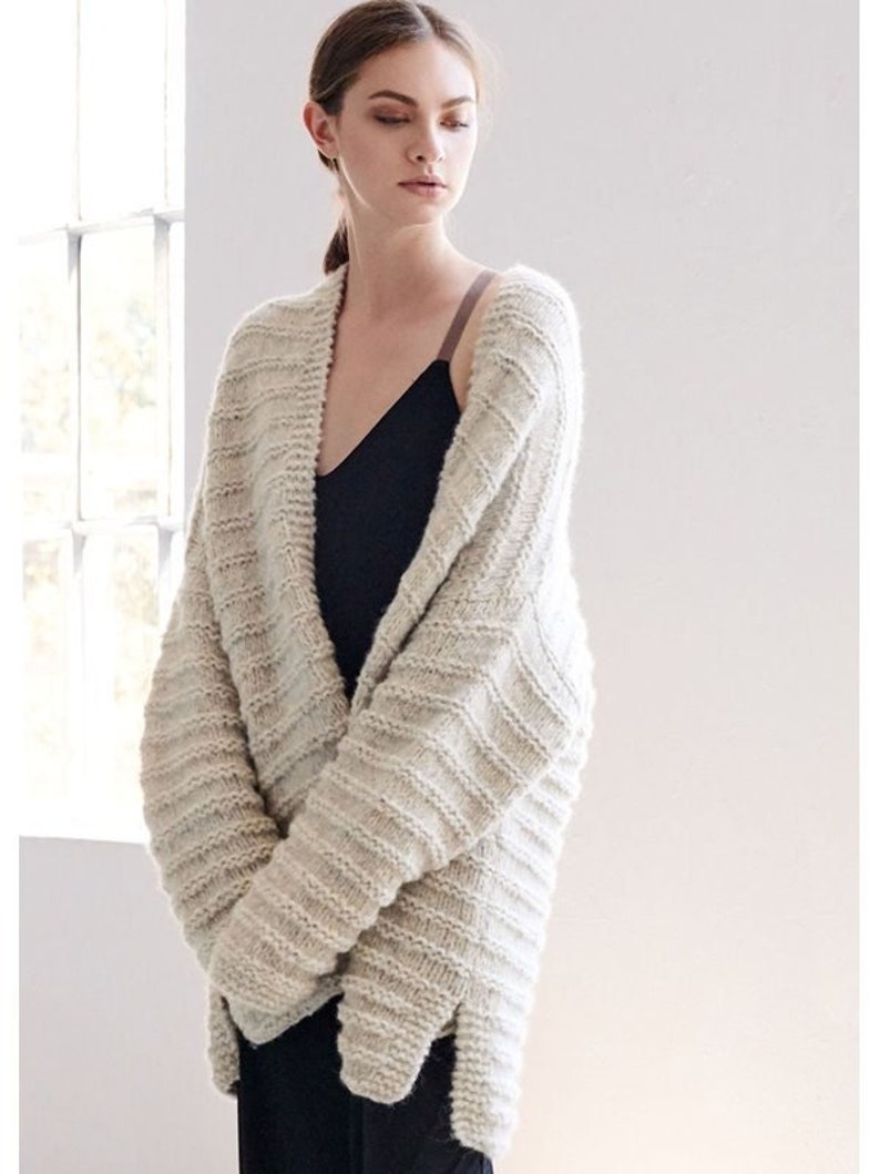 Knitted long jacket oversized cardigan fluffy light warm sweater Chunky Bulky loose knit sweater Loose fit wool sweater easy knit coat image 2