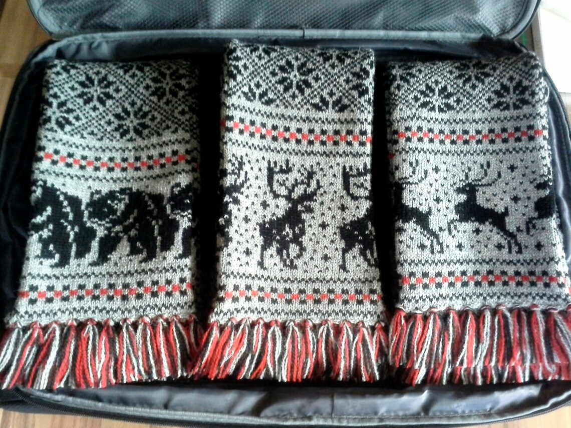 100% Wool Striped Knitted Winter Scarf