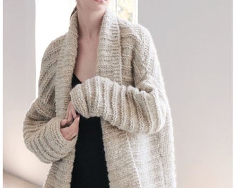 Knitted long jacket oversized cardigan fluffy light warm sweater Chunky Bulky loose knit sweater Loose fit wool sweater easy knit coat