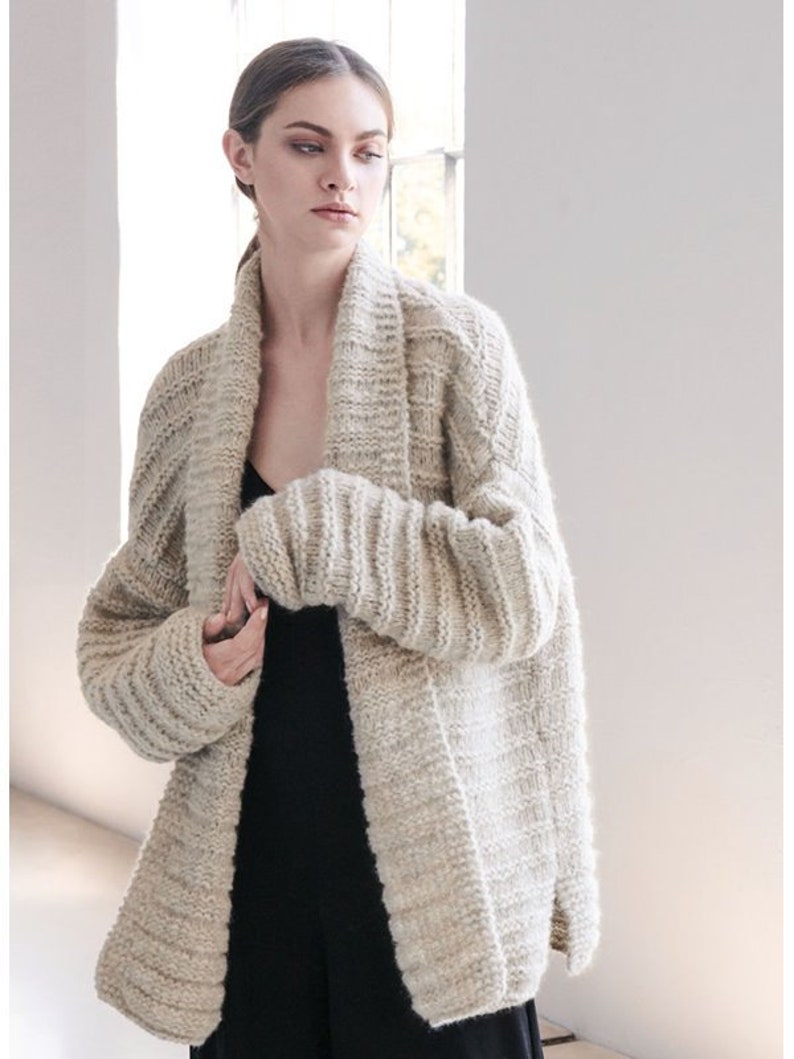 Knitted long jacket oversized cardigan fluffy light warm sweater Chunky Bulky loose knit sweater Loose fit wool sweater easy knit coat image 1