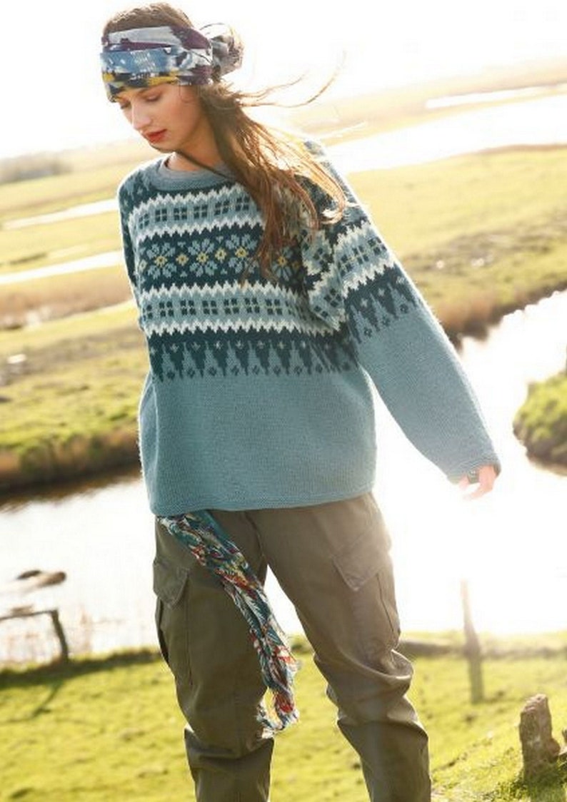 jacquard sweater wool warm pullover fair isle sweater Norwegian pattern knitted sweater chunky sweater,hand knitted sweater