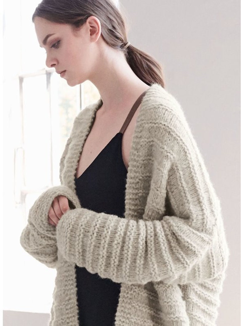 Knitted long jacket oversized cardigan fluffy light warm sweater Chunky Bulky loose knit sweater Loose fit wool sweater easy knit coat image 4