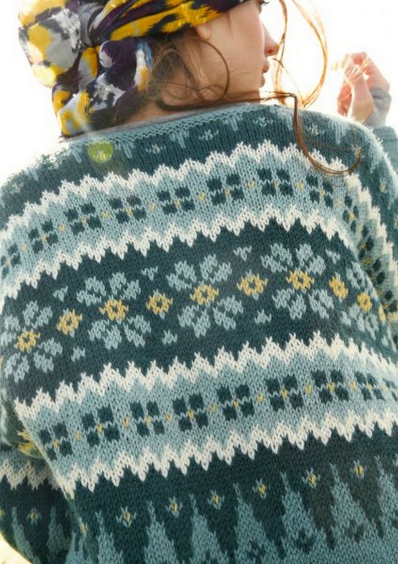 jacquard sweater wool warm pullover fair isle sweater Norwegian pattern knitted sweater chunky sweater,hand knitted sweater