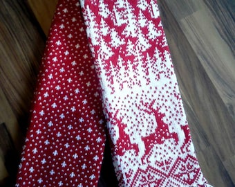 Hand knitted wool scarf with deer a warm stylish unisex winter accessory in Scandinavian style
