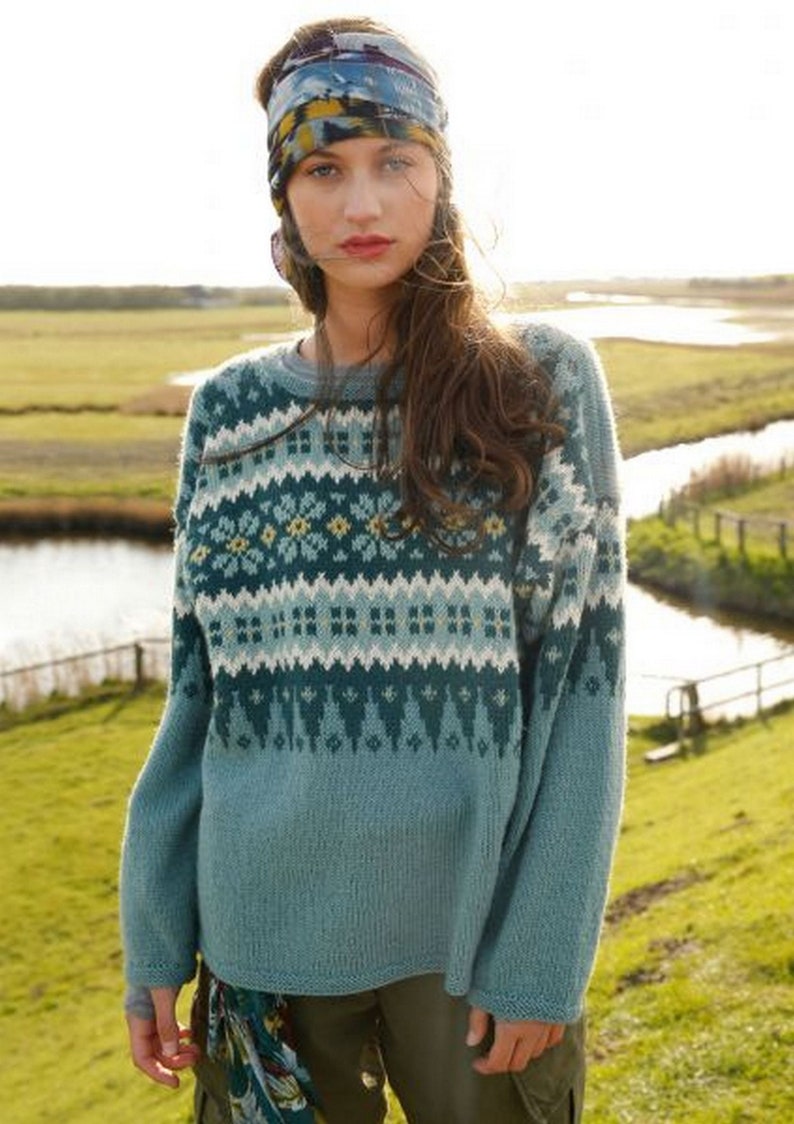 Knitted sweater Norwegian pattern fair isle sweater wool Etsy