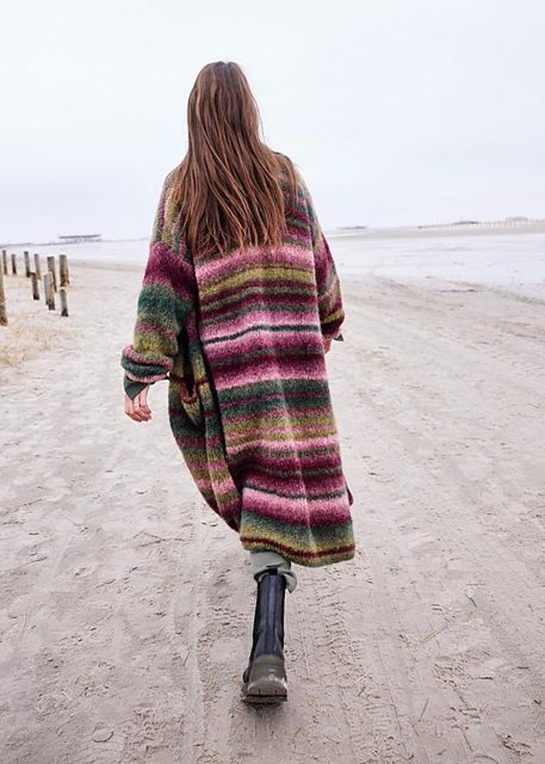 Hand Knitted Oversized Alpaca Cardigan, Loose Robe Sweater - Etsy