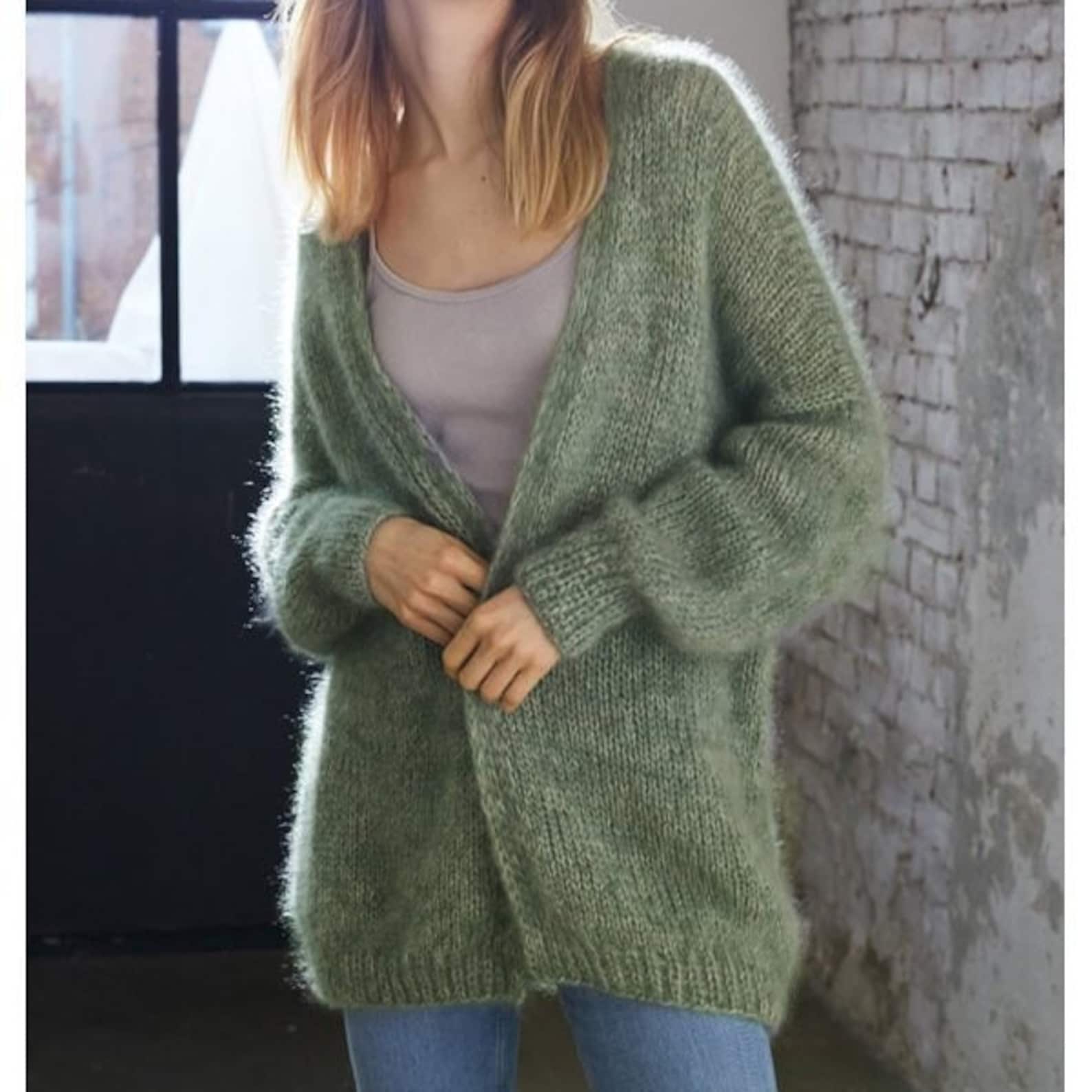 Knitted SILKHAIR CARDIGAN DROPS Kidsilk Handmade Women's Oversized