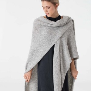 Soft oversized knit poncho baby alpaca Wrap over top or jacket Shawl for travel scarf-palatine unisex coat women's poncho men's poncho image 2