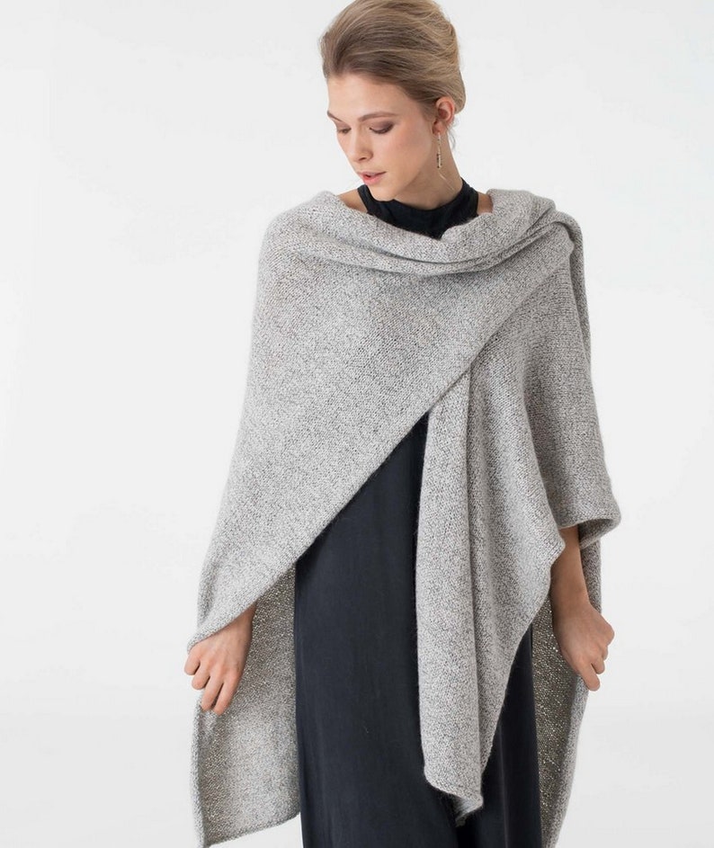 Soft oversized knit poncho baby alpaca Wrap over top or jacket Shawl for travel scarf-palatine unisex coat women's poncho men's poncho image 2